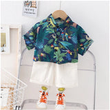 Blue Lycra printed casual wear kid's shirt & shorts set, short sleeve style on playground