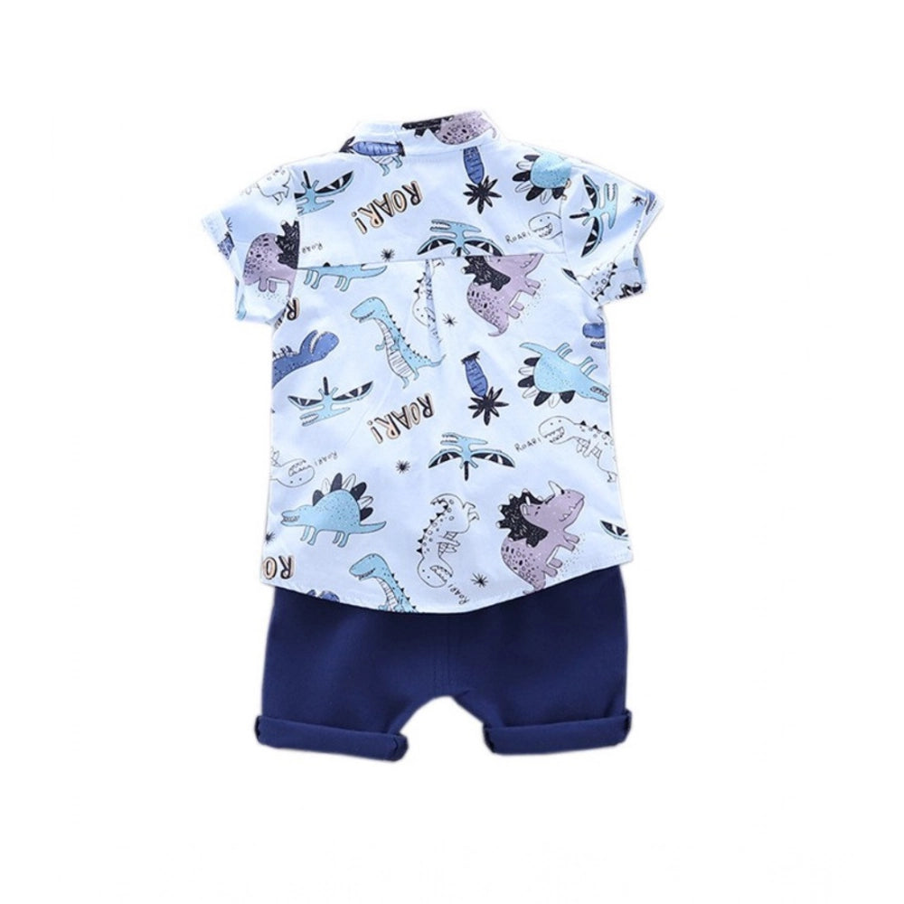 Multicolor Lycra printed casual wear boy's shirt & shorts set, short sleeve, vibrant colors on active kid