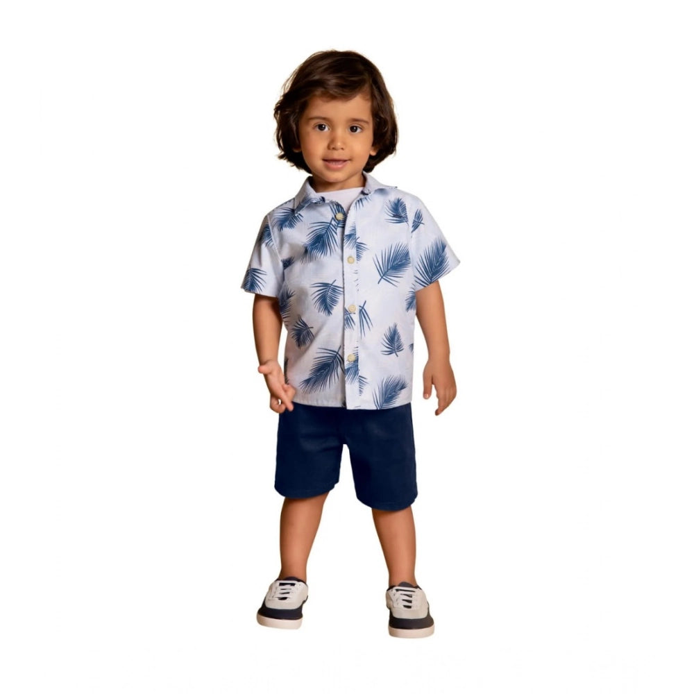 SkyBlue Lycra printed casual wear shirt and shorts set for boys with short sleeves