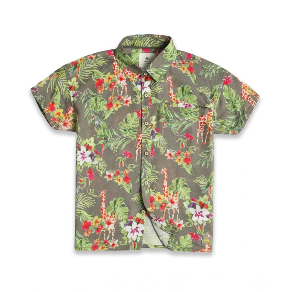 Gray Lycra printed boy's casual wear short sleeve shirt & shorts set, vibrant patterns on display