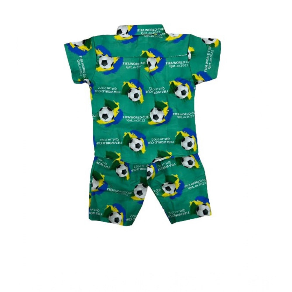 Green Lycra printed casual wear shirt & shorts set for boys, short-sleeved, vibrant design