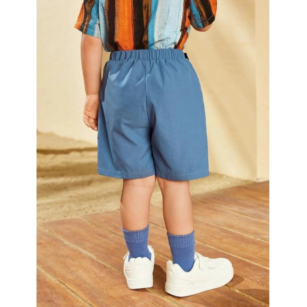 SkyBlue Lycra printed casual wear boy's shirt and shorts set with short sleeves, vibrant design on display