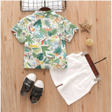 Green Lycra printed casual wear boy's shirt & shorts set for active play