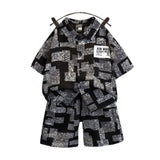 Black Lycra printed kid's casual wear shirt and shorts set - short sleeve, boy's style