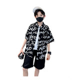 Black Lycra printed casual wear shirt & shorts set for kids, perfect for playtime