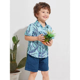 SkyBlue Lycra printed boy's casual wear shirt & shorts set for active play
