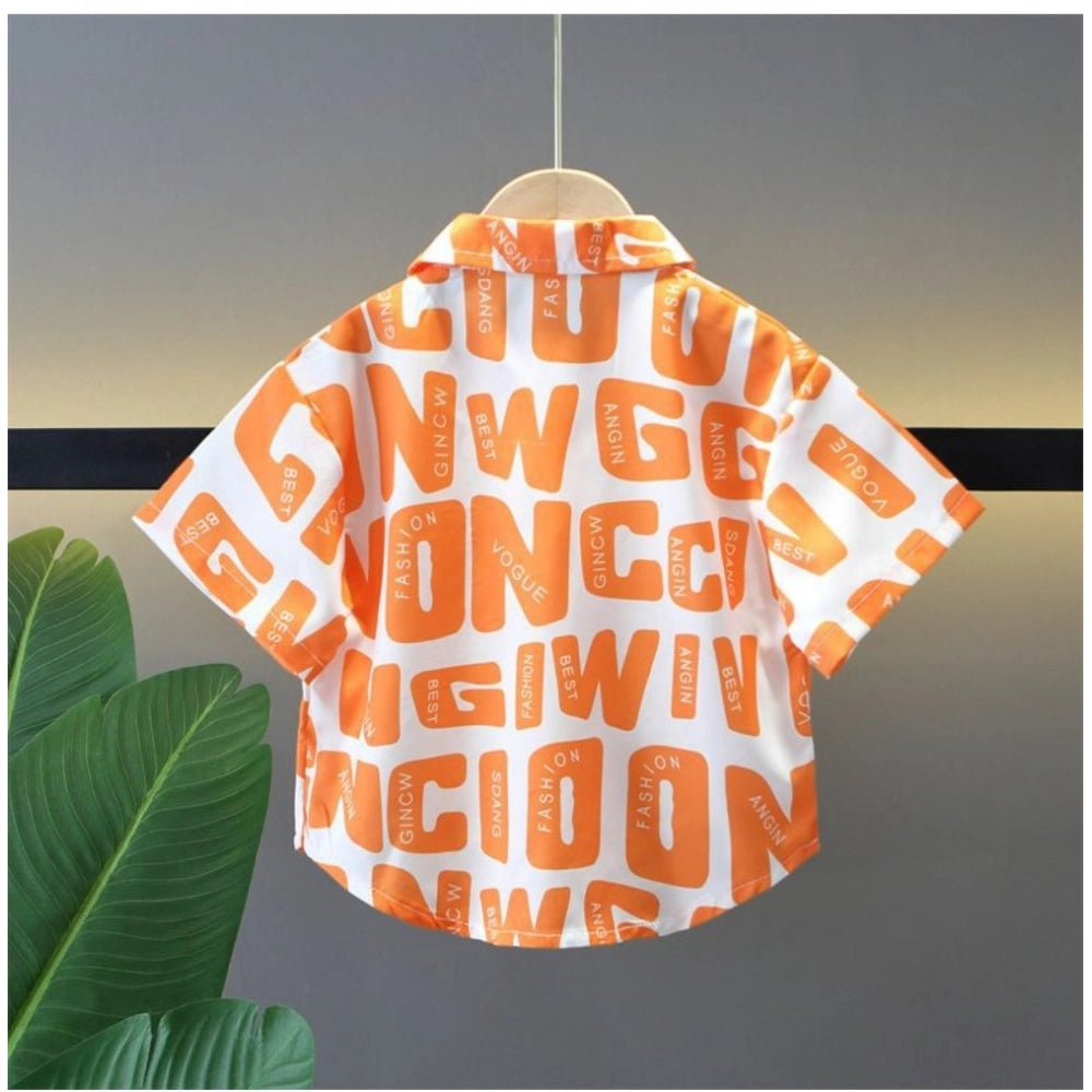 Orange Lycra printed casual wear kid's shirt & shorts set, short sleeve design for active play