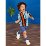 SkyBlue Lycra printed boy's casual wear shirt & shorts set, short sleeve, vibrant design on display