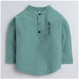 Green lycra printed casual wear shirt & shorts set for kids, perfect for active play