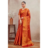 Red silk blend floral printed saree with unstitched blouse (5.5mtr), luxury Indian traditional wear