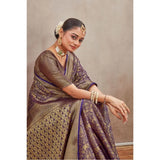 Navy blue silk blend floral printed saree with unstitched blouse, vibrant floral pattern on 5.5mtr length