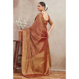 Brown silk blend floral printed saree with unstitched blouse, vibrant floral design on 5.5mtr length