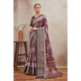 Purple crepe silk printed saree with unstitched blouse (5.5mtr), traditional Indian attire