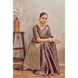 Navy blue silk blend floral printed saree with unstitched blouse (5.5mtr), high-quality ethnic Indian wear for women