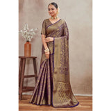 Navy blue silk blend floral printed saree with unstitched blouse, elegant women's traditional attire for special occasions