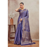 Royal blue silk blend floral printed saree with unstitched blouse, vibrant and elegant women's fashion accessory