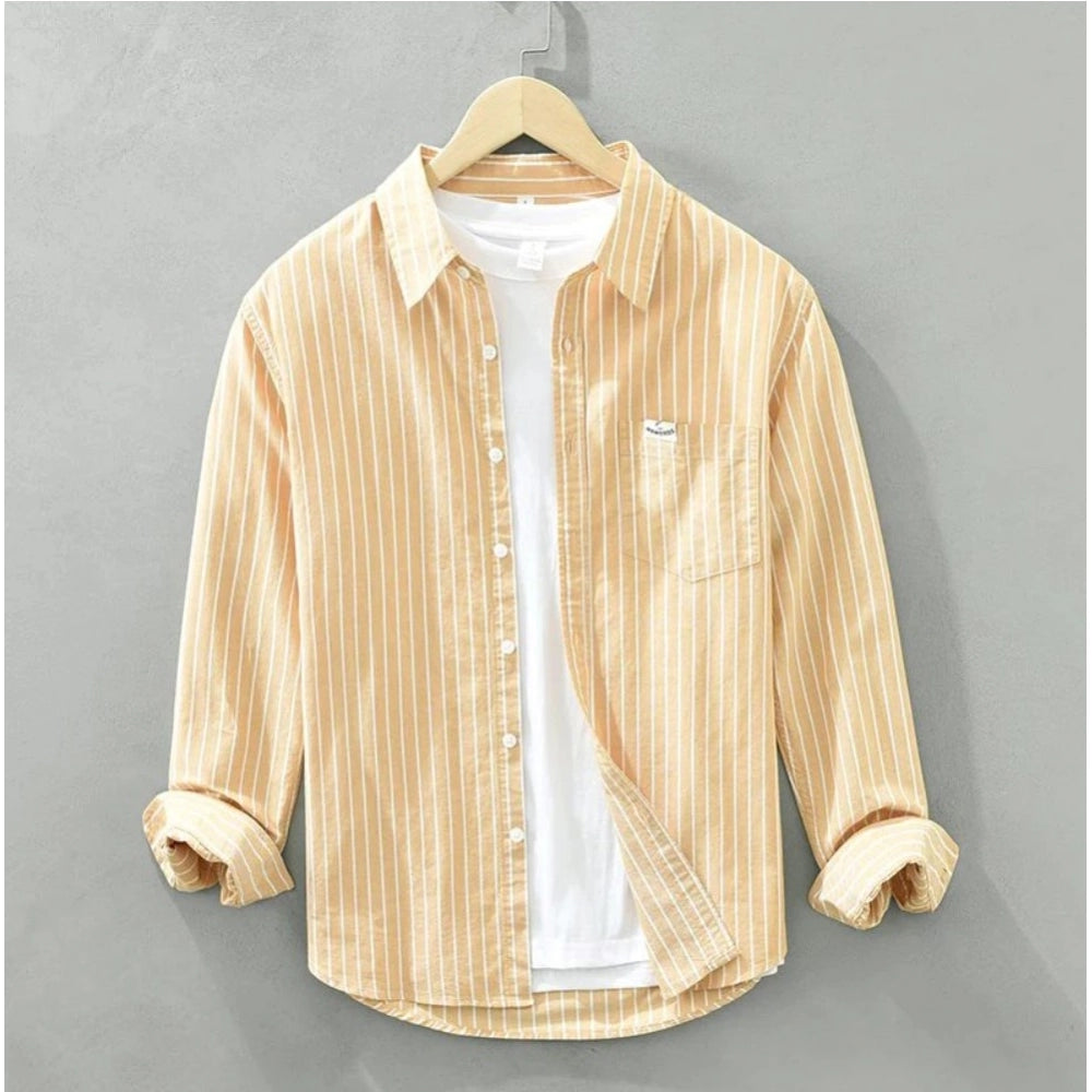 Men's yellow cotton striped full sleeve collar shirt for casual wear