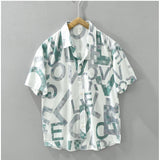 Men's casual cotton printed 3/4 sleeve collar shirt (white) - classic style, comfortable fit
