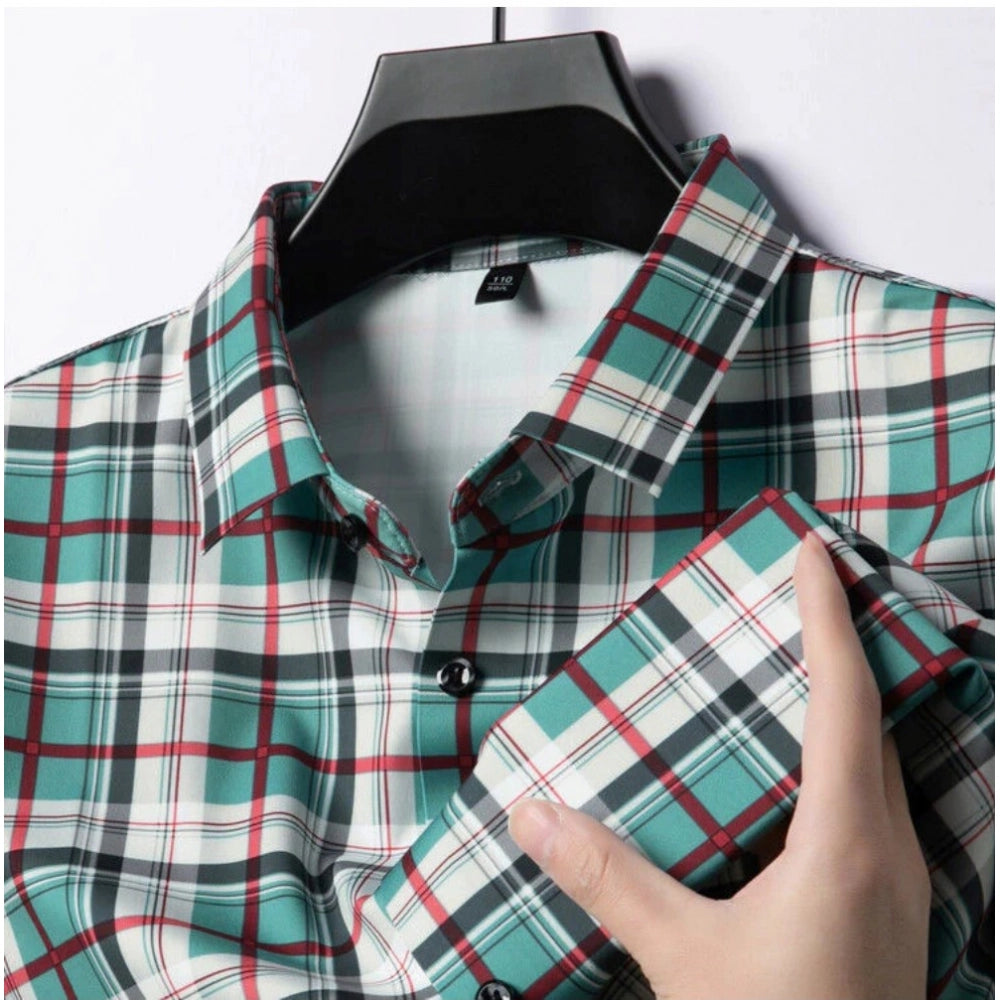Blue cotton casual checked 3/4th sleeve collar shirt with distinctive check pattern for men's fashion