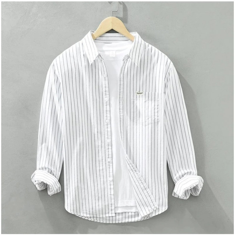 Men's white cotton striped full sleeve collar shirt, casual and stylish apparel for any occasion