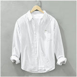 Men's white cotton striped full sleeve collar shirt, casual and stylish apparel for any occasion