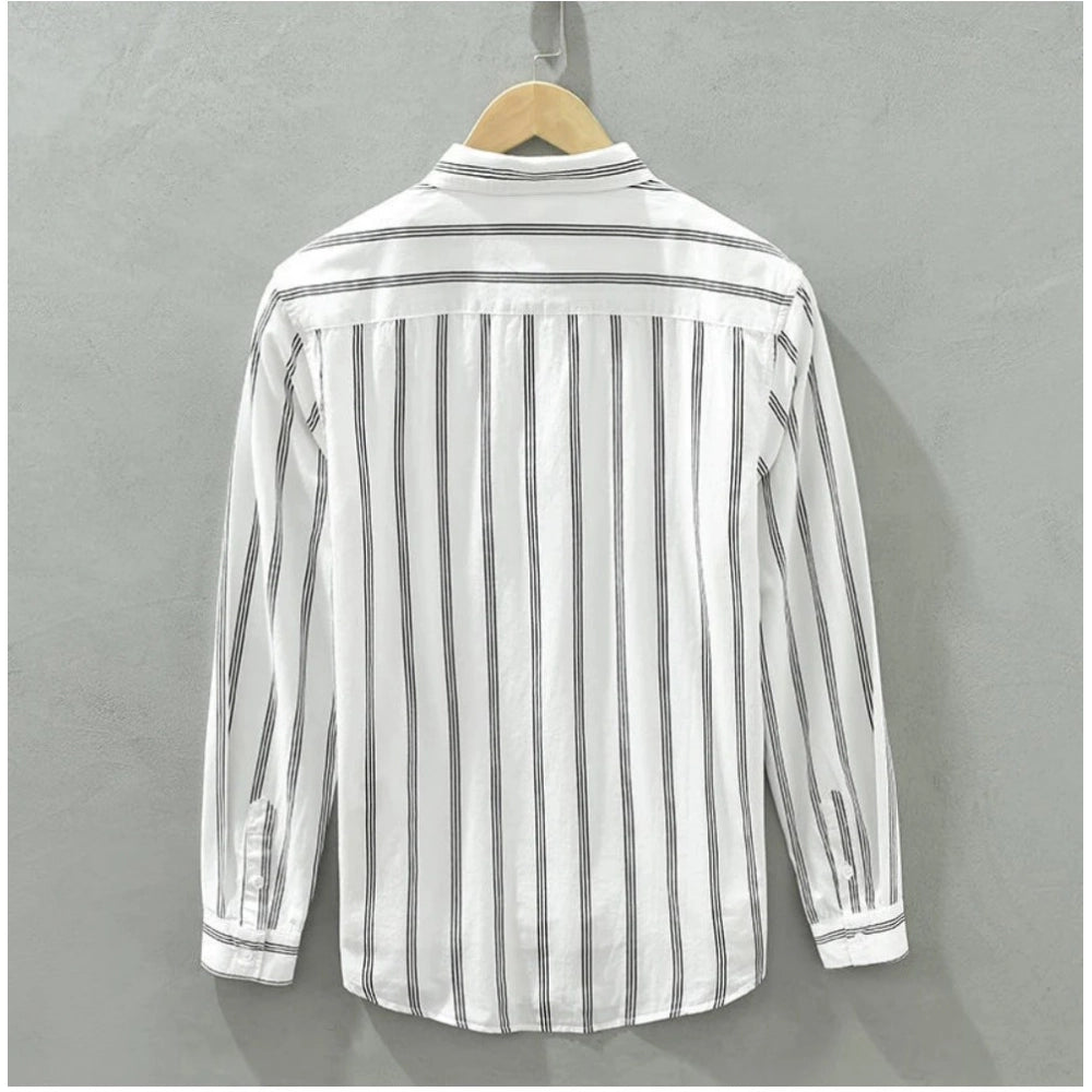 Men's white cotton striped full sleeve collar shirt - casual summer style