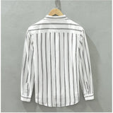 Men's white cotton striped full sleeve collar shirt - casual summer style
