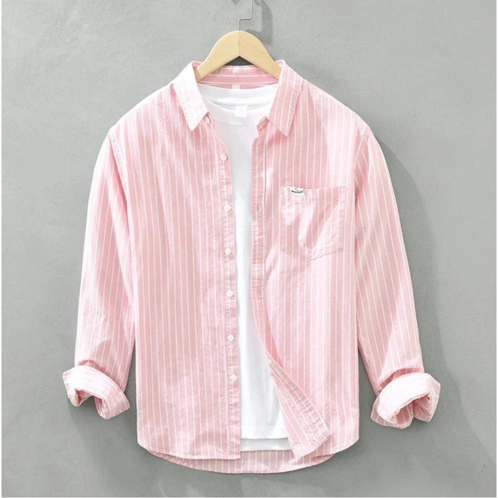 Men's pink cotton striped full sleeve collar shirt - casual, stylish, versatile apparel