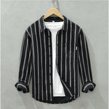 Black cotton striped men's casual full sleeve collar shirt - fashionable office wear