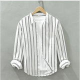 Men's casual cotton striped full sleeve collar shirt - White, classic style for everyday wear