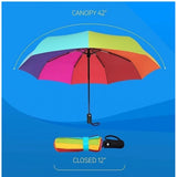 Rainbow metal travel umbrella for auto use, portable design for outdoor activities