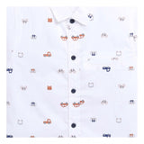 White cotton blend printed short sleeve shirt for kids