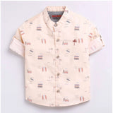Kid's multi-color printed cotton blend short sleeve shirt, vibrant design for boys' casual wear