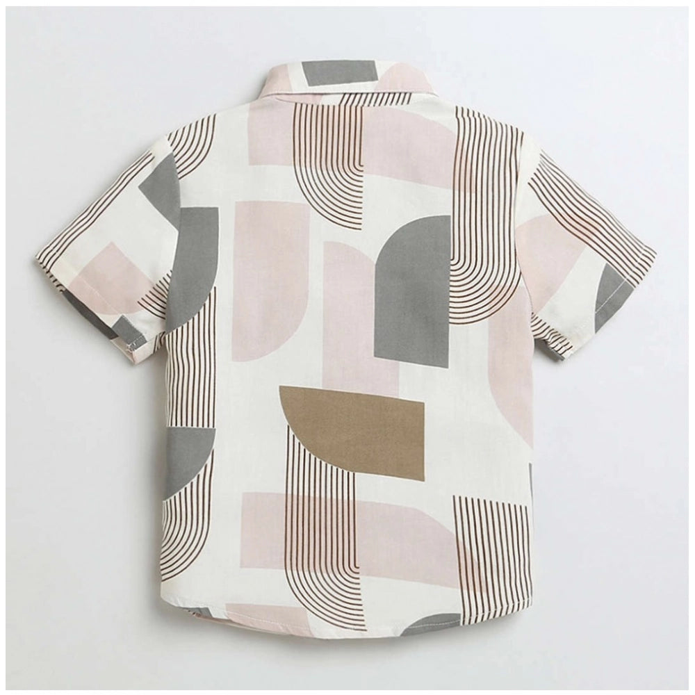 Multi-colored cotton blend printed short sleeve shirt for kids