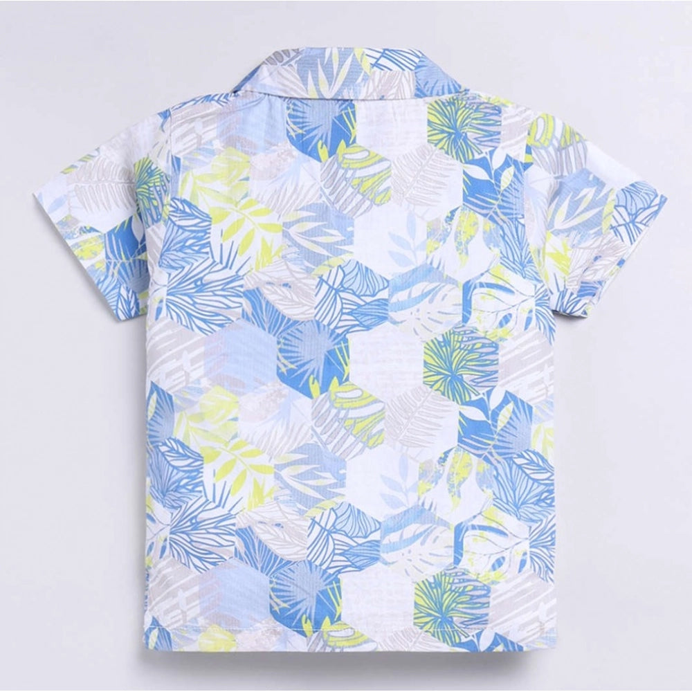 Boy's cotton blend printed short sleeve shirt & shorts set, multi-colored with lycra blend fabric
