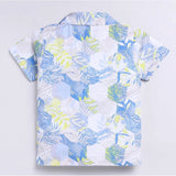 Boy's cotton blend printed short sleeve shirt & shorts set, multi-colored with lycra blend fabric