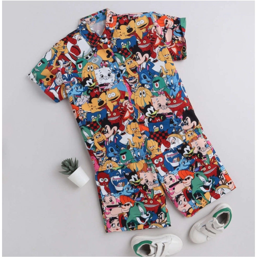 Multi-colored Lycra blend boy's short sleeve shirt & shorts set, perfect for active play