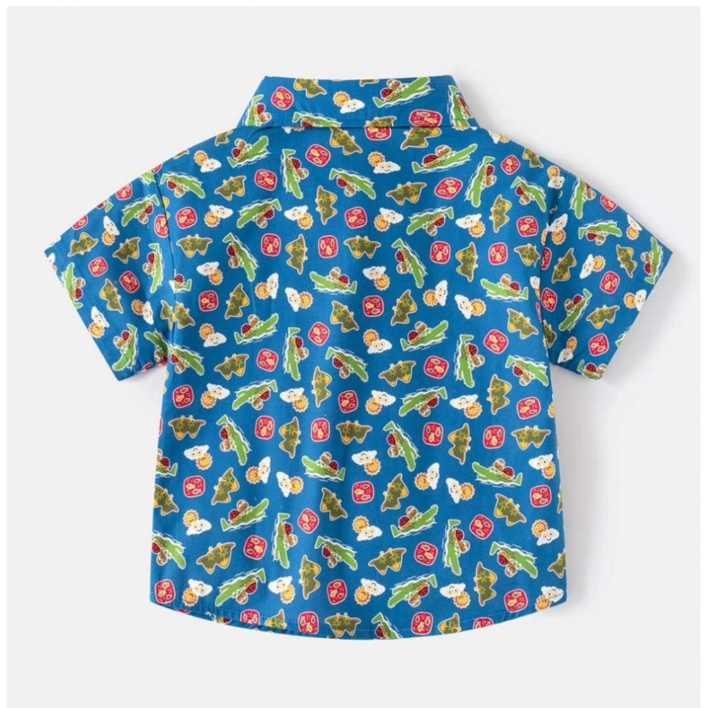 Kids' multi-color printed cotton blend short sleeve shirt, vibrant and comfortable for active play