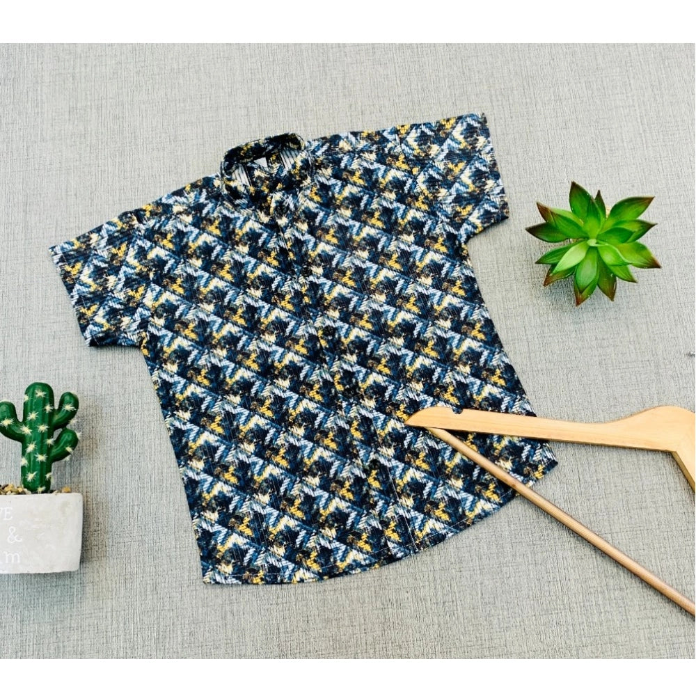 Kids multi-color printed cotton blend short sleeve shirt for boys, vibrant design on soft fabric