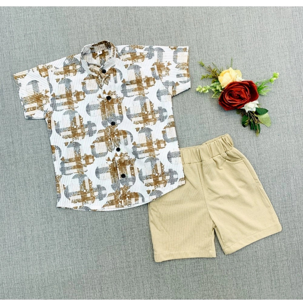 MultiColor cotton blend boy's printed short sleeve shirt and shorts set, vibrant patterns on casual clothing for kids playtime