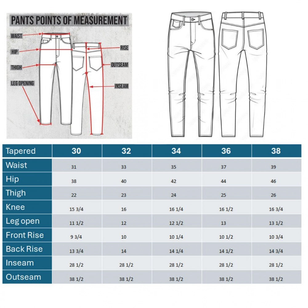 Men's blue cotton blended tapered jeans - solid pattern, mid rise style for men's casual wear (actual product color may vary)