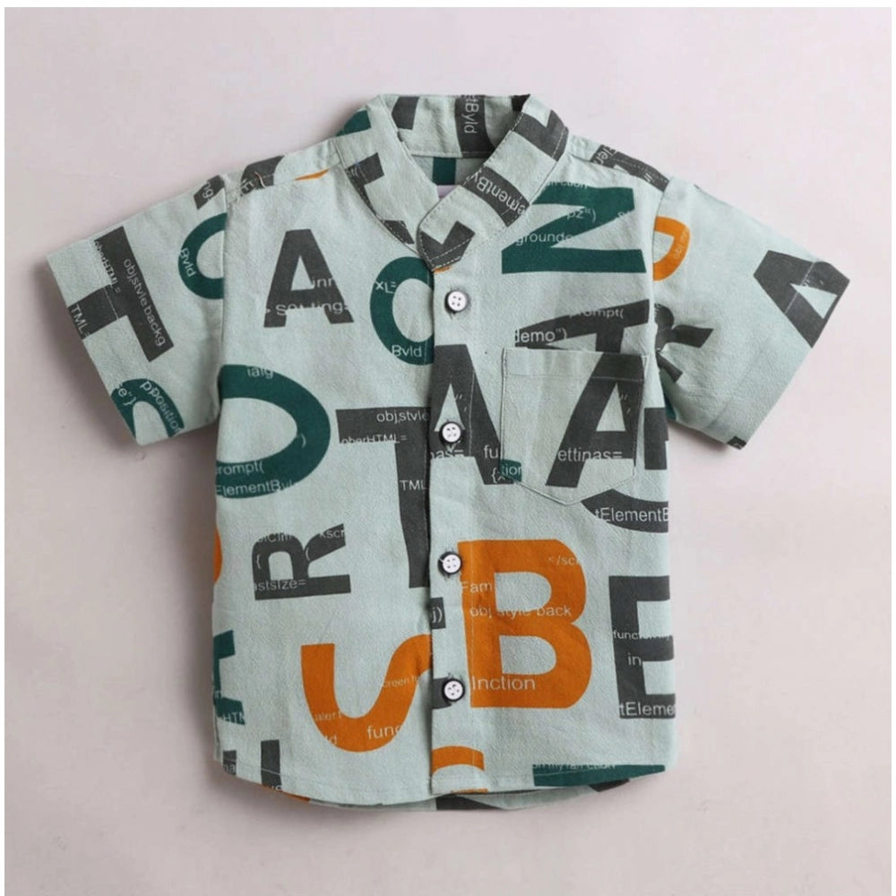 Multi-color cotton blend printed short sleeve shirt & shorts set for kids, casual outfit on display