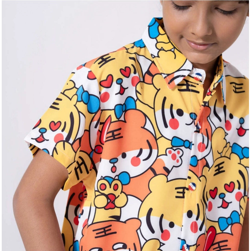 Multi-colored Lycra blend printed short sleeve shirt & shorts set for kids, perfect for active play