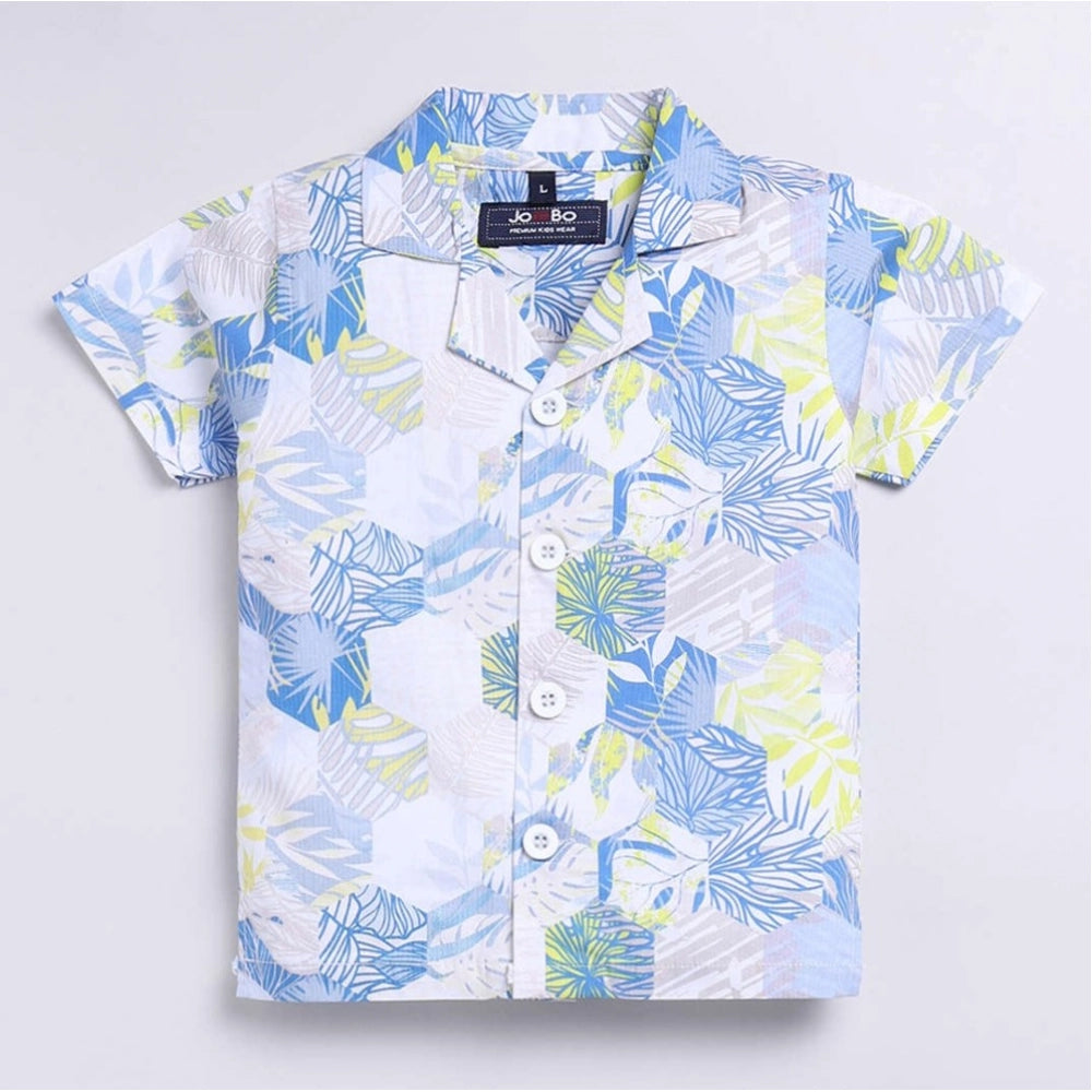 MultiColor cotton blend boy's printed short sleeve shirt & shorts set, lycra blend, vibrant patterns for active play