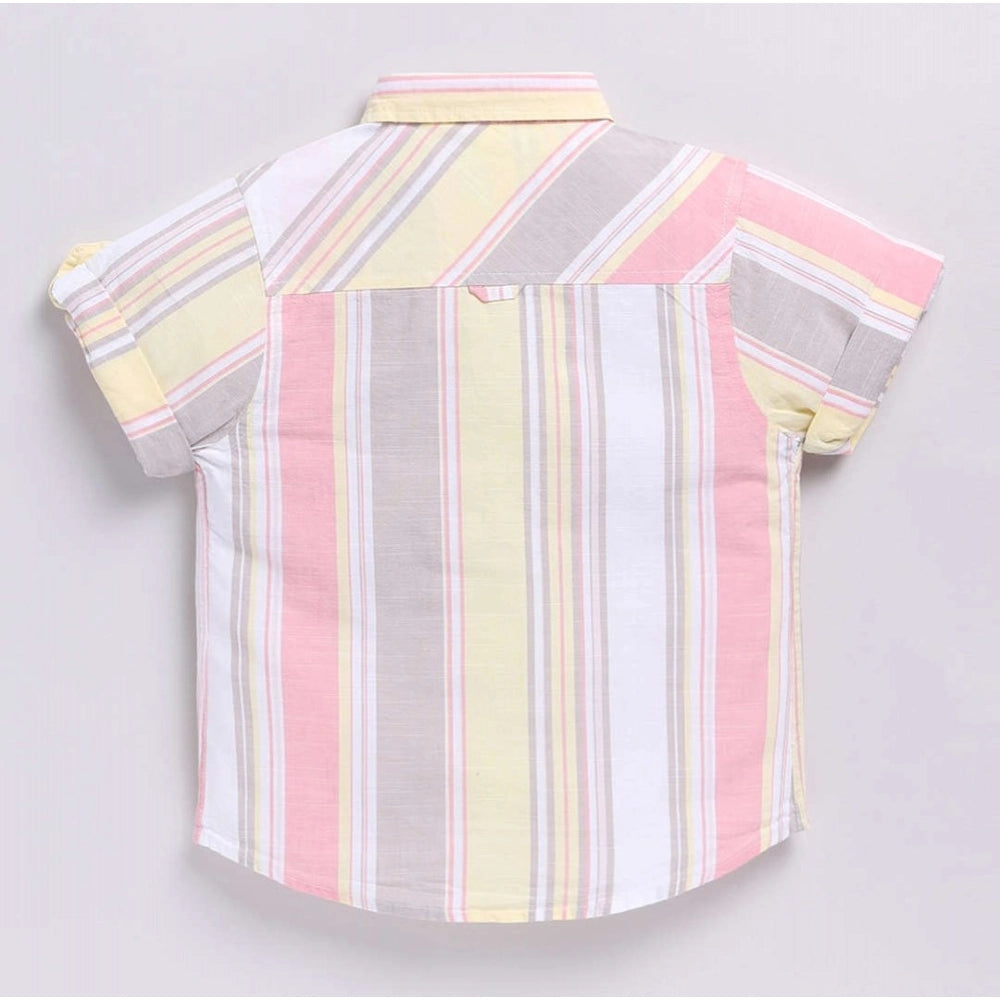 Boy's multi-color printed cotton blend short sleeve shirt, vibrant design for children's playwear