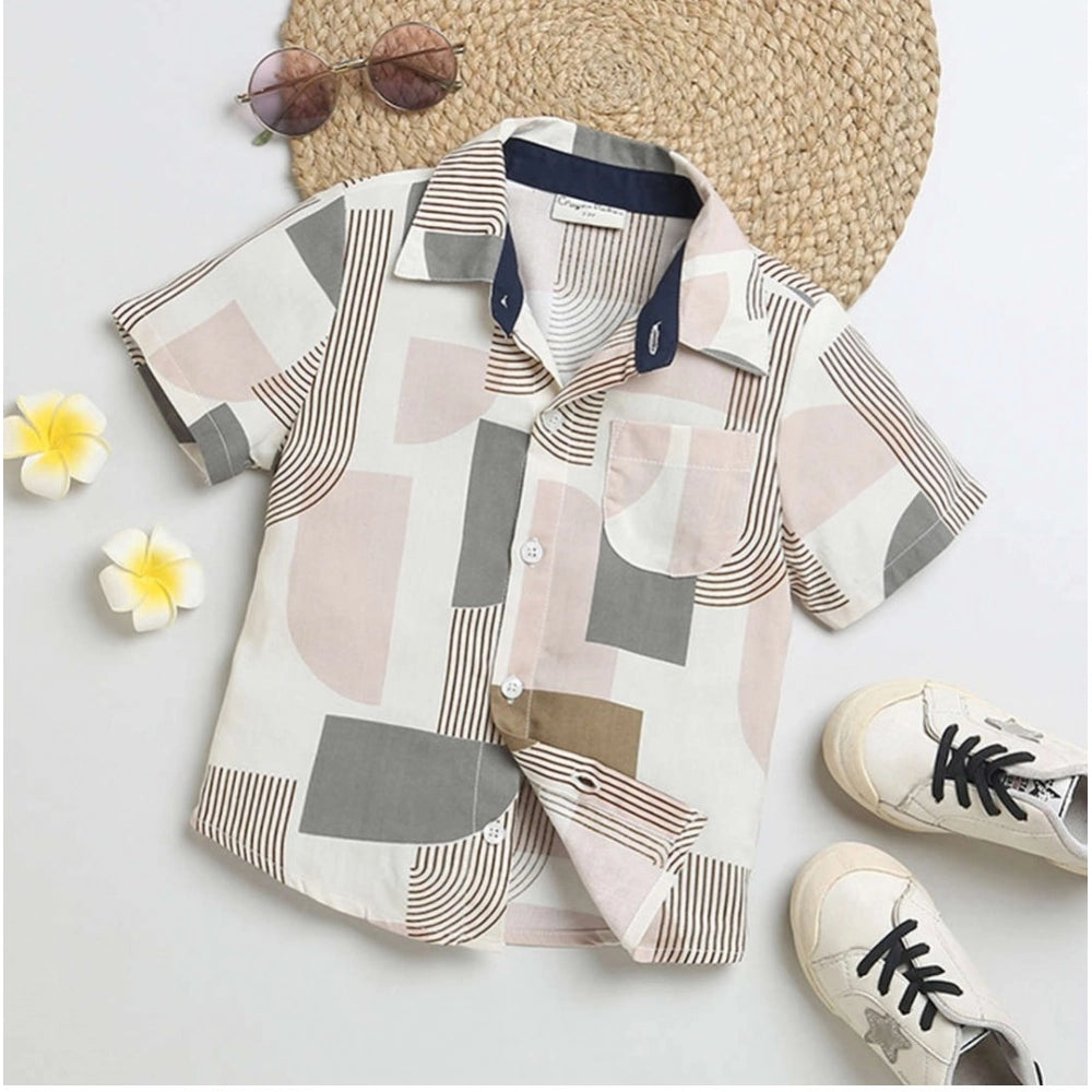 Kid's multi-color printed cotton blend short sleeve shirt, vibrant and comfortable for playtime