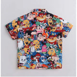 Multi-colored Lycra blend short sleeve shirt and shorts set for kids, printed pattern