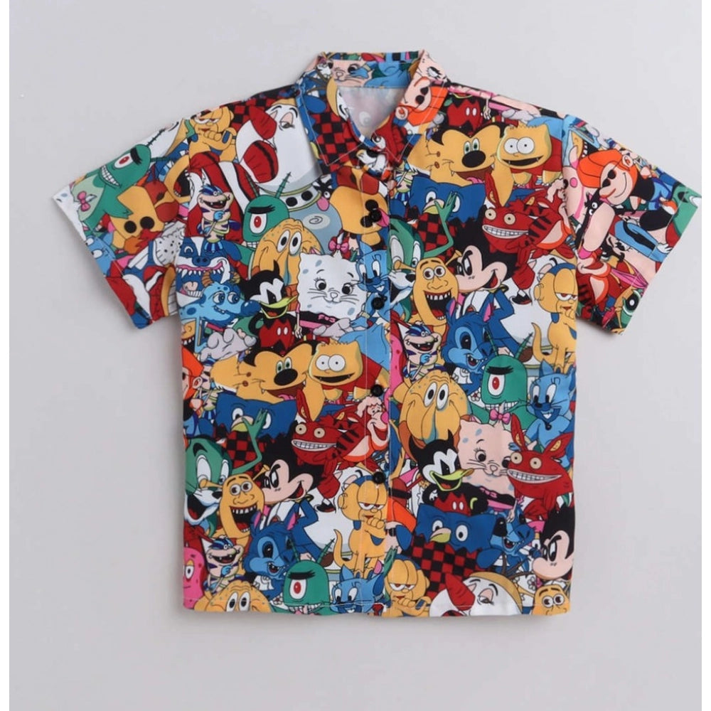 Multicolor Lycra blend kid's printed short sleeve shirt & shorts set, activewear for boys