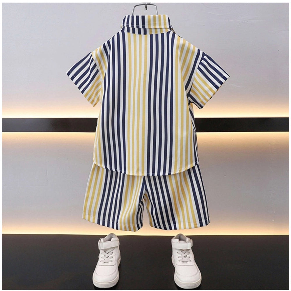 Multicolor Lycra blend printed short sleeve shirt & shorts set for kids, ideal for active play