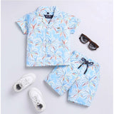 MultiColor Lycra blend kids' printed short sleeve shirt and shorts set for active play